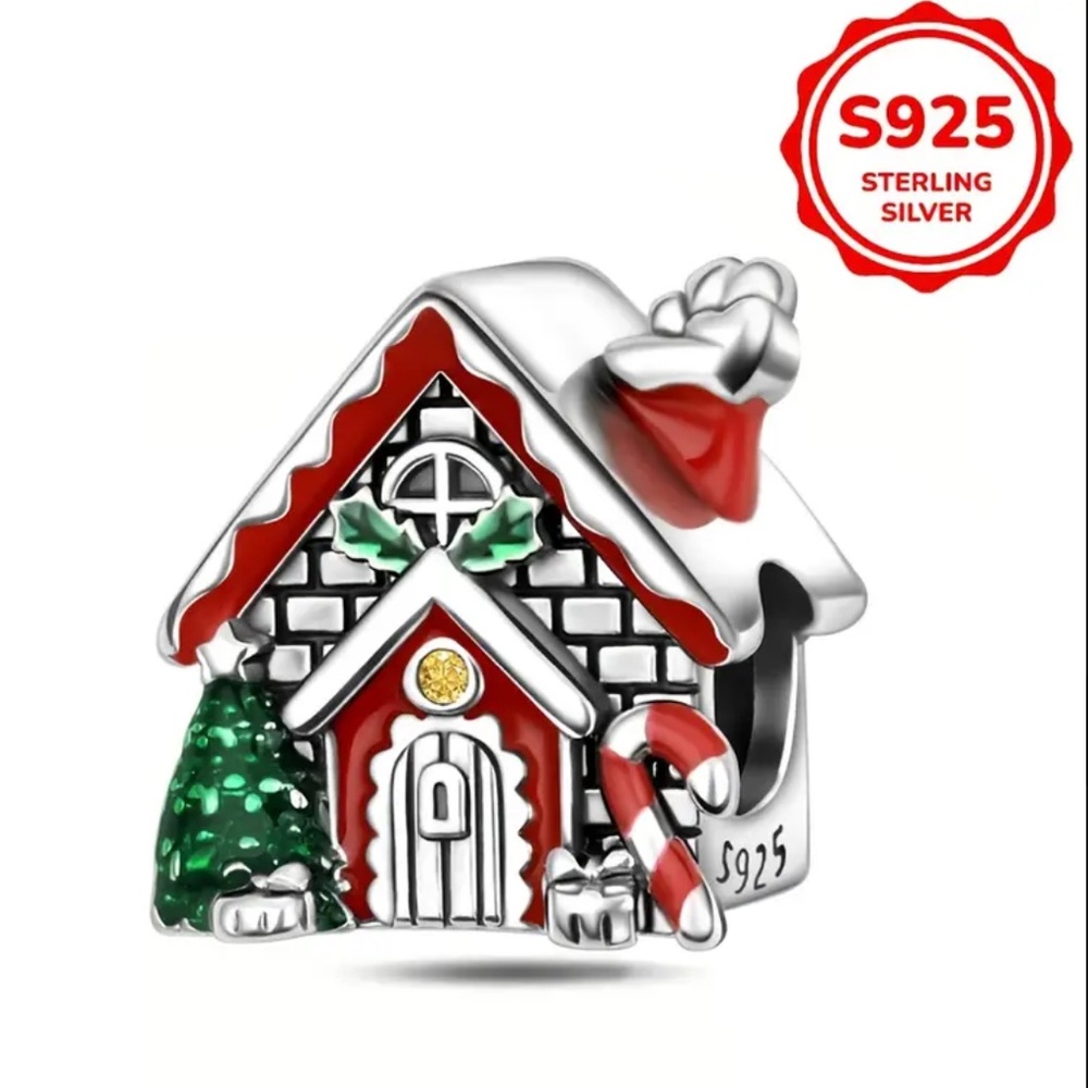 925 Christmas Cottage Jewelry Charm